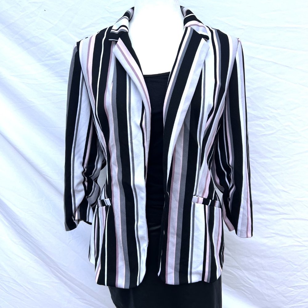 Pink, Black, White, and Grey Striped Blazer